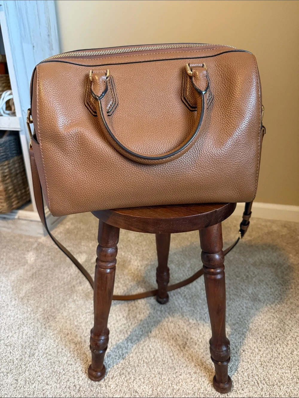 Michael Kors Cognac Pebbled Leather Satchel with Gold Accent